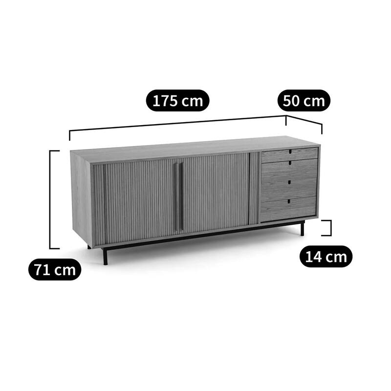 68'' Strio Oak Bathroom Cabinets Sideboard with Sliding Doors - N/A
