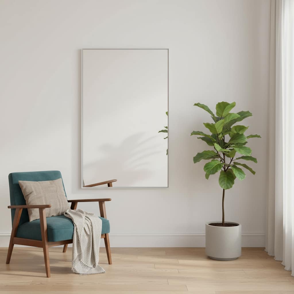 HomeRoots 59" Silver Metal Leaning Framed Full Length Mirror - 35.37 in. x 58.95 in. x 0.79 in.