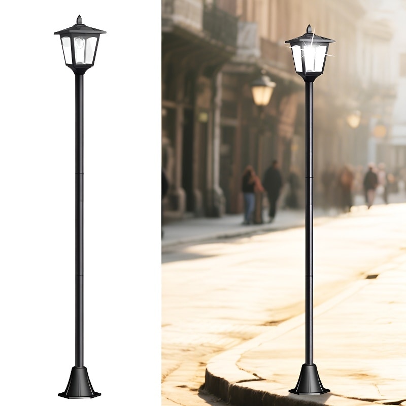 67 Inch Solar Lamp Post Light Waterproof LED Pathway Lighting Adjustable Pole for Lawn, Garden, Driveway - Black - 67''