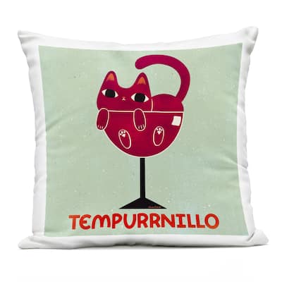 Stupell Tempurrnillo Cat Wine Printed Outdoor Throw Pillow Design by Carrie Cantwell