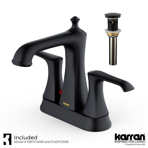 slide 14 of 34, Karran Woodburn Two-Hole 2-Handle Bathroom Faucet with Matching Pop-Up Drain Matte Black