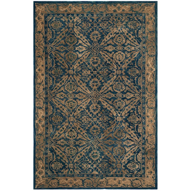 SAFAVIEH Handmade Anatolia Doro Traditional Oriental Hand-spun Wool Rug - 6' x 9' - Navy/Ivory