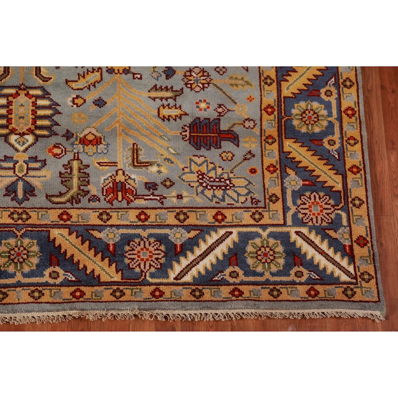 Geometric Oushak Indian Area Rug Hand-Knotted Wool Carpet - 7'11" x 9'10"
