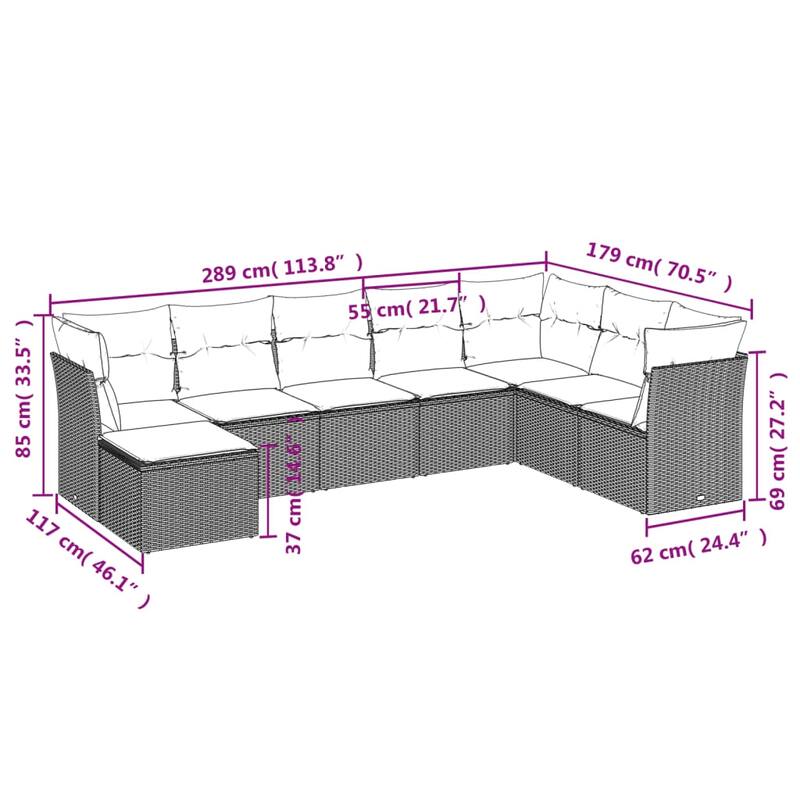 vidaXL Outdoor Sofa Set Grey - 21.7 x 21.7 x 14.6