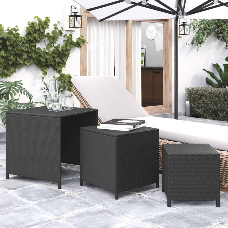 vidaXL Nesting Tables 3 pcs Brown Poly Rattan - 23.6" x 21.3" x 23.6"