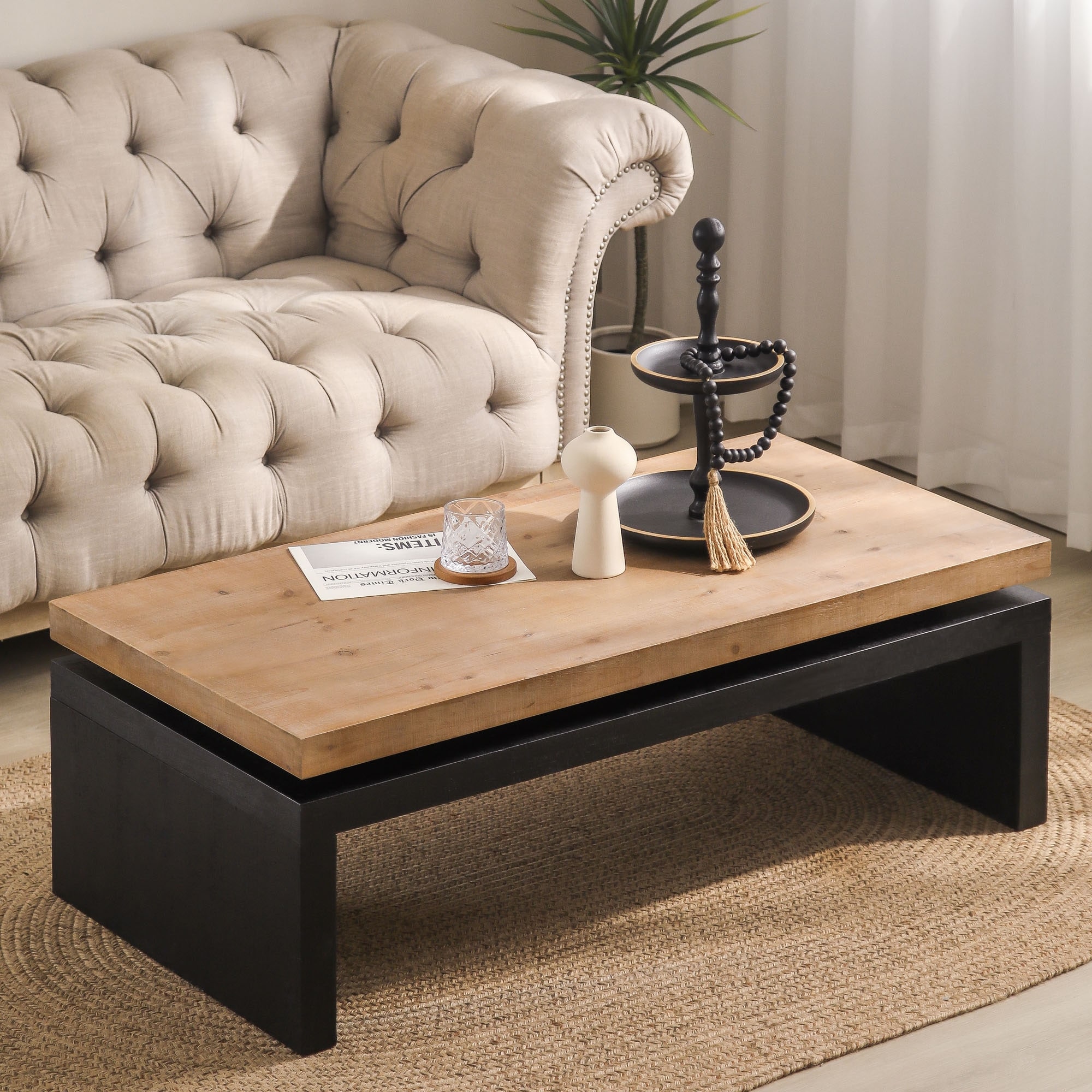 Modern Industrial-Style Coffee Table 2-Tone Wooden Center Table