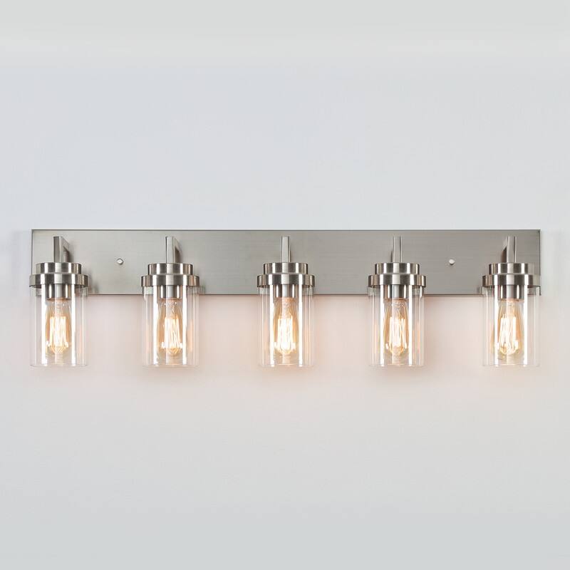 KAWOTI 5-Light Dimmable Bathroom Vanity Light with Clear Glass Shade