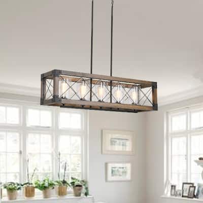 Farmhouse Rectangle Wood Metal Vintage Pendant Light
