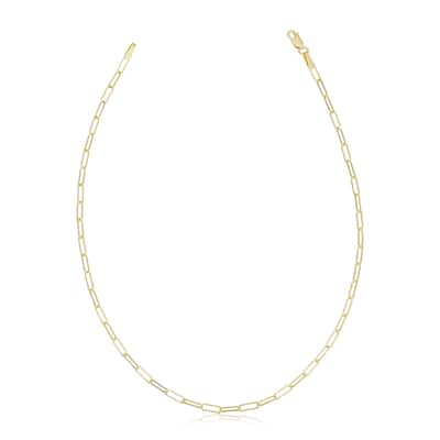 Solid 14k Yellow Gold Polished Paperclip Chain Anklet (2 millimeters, 10 inches)