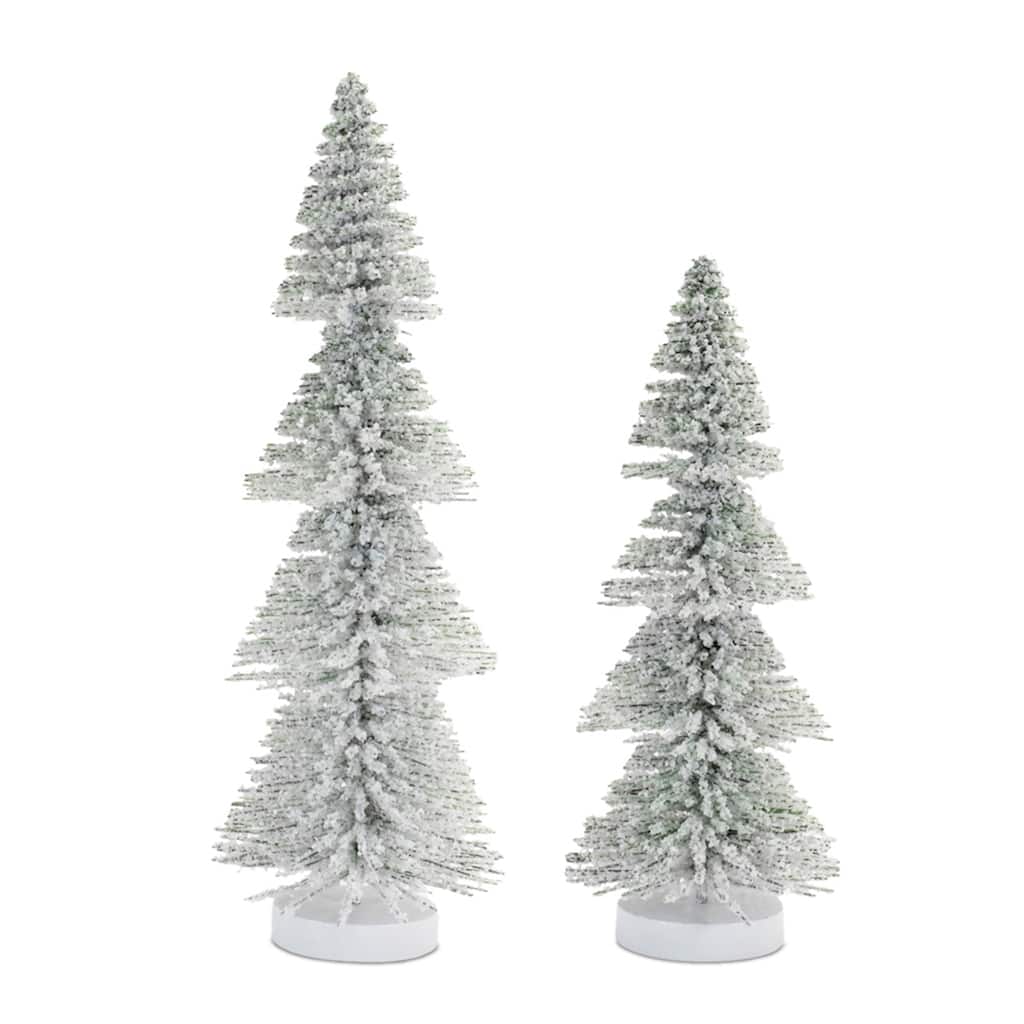 Set of 2 Bottle Brush Pine Trees PVC Winter Decor - 3.5" x 3.5" x 10"