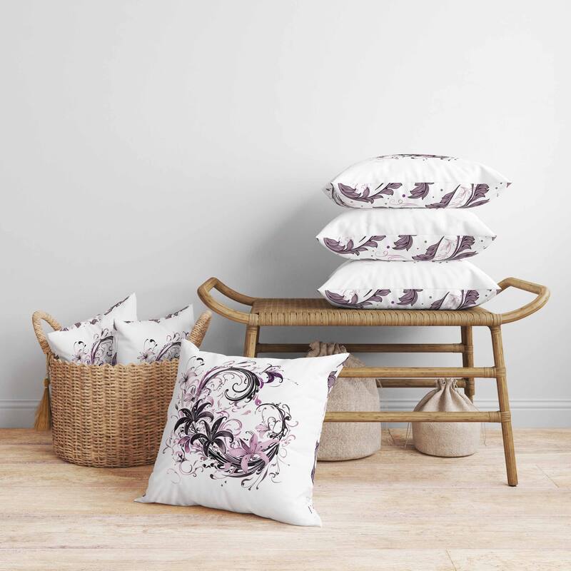 Petal and Swirl Faux Suede Reversible Throw Pillow White and Purple