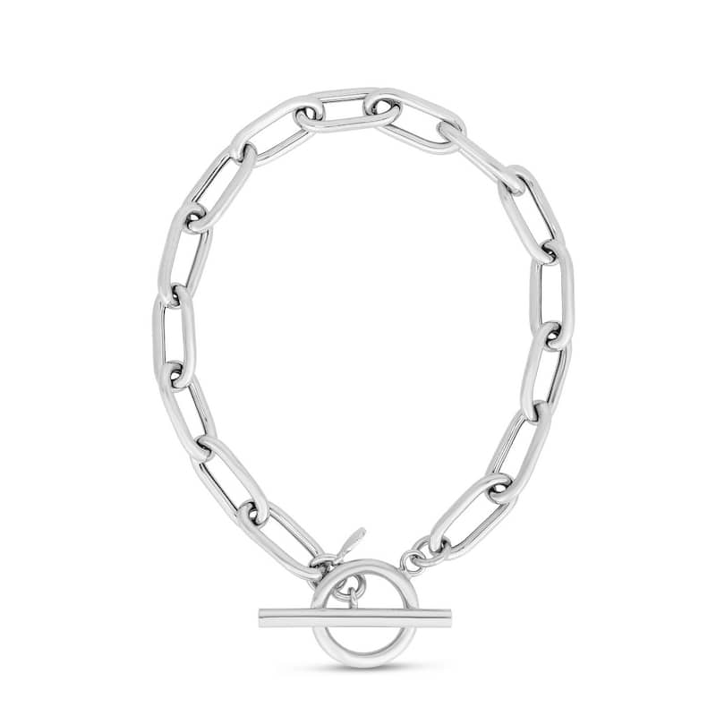 Curata 925 Sterling Silver 18" 8mm Paperclip Chain Statement Toggle Necklace