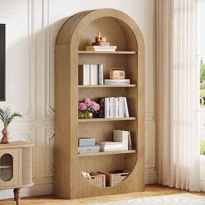 70.9" Arched Tall Bookshelf with Open Shelves for Living Room