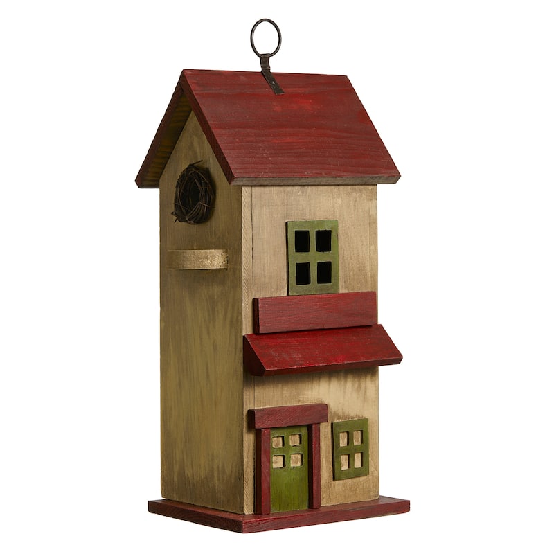Glitzhome 14.25"H Solid Wood Cottage Decorative Garden Birdhouse - 6.75''L X 5.50''W X 14.25''H