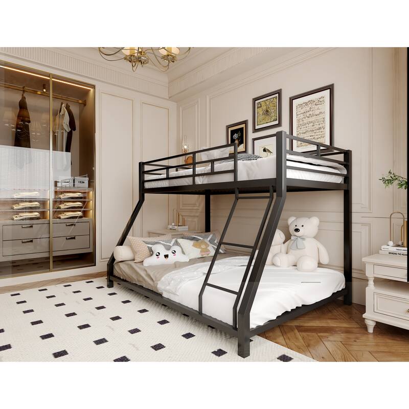 Sturdy Metal Twin Bunk Bed with Safety Guardrail & Ladder for Kids & Adults - Black - Black