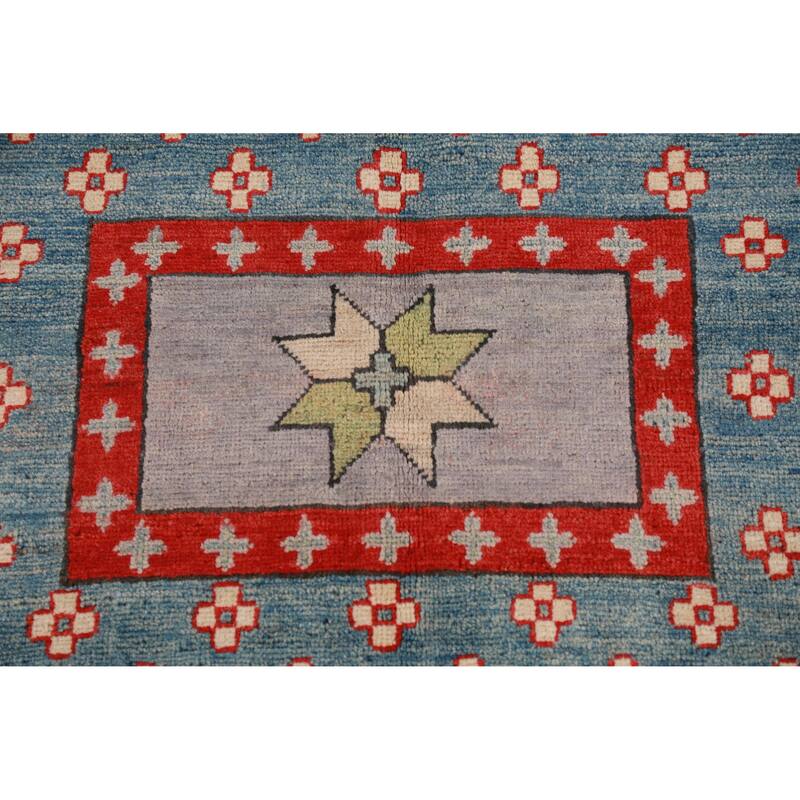 Hand Knotted Oriental 100% Wool Carpet Traditional Geometric Multi-Colored Kazak Area Rug - 11' 7'' X 8' 6''