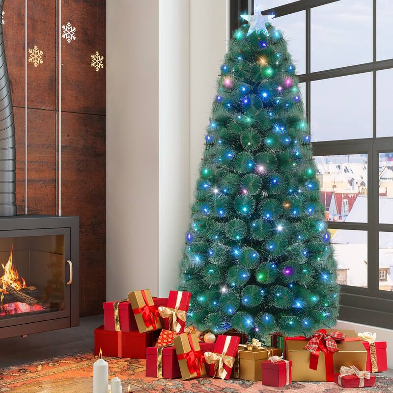 7 FT Pre-Lit Fiber Optic Christmas Tree with 226 Multi-Color LED Lights and Top Star Light