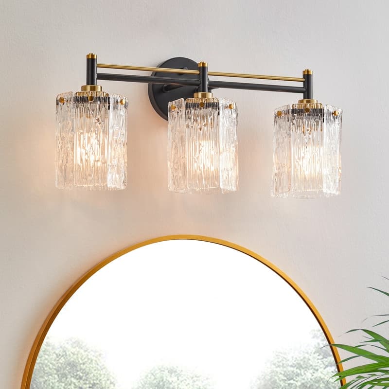 KAWOTI 23.25'' 3 Light Black and Gold Vanity Light with Glass Shade - L23.25'' - L23.25''