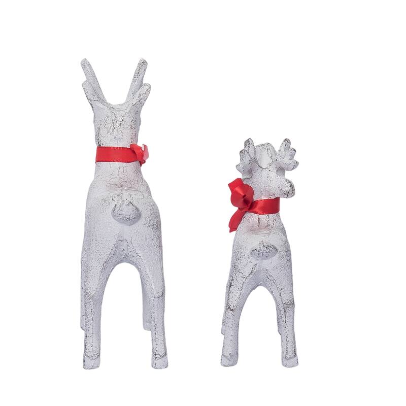 Transpac Metal 6.69 in. Off-White Christmas Big and Little Reindeer Set of 2