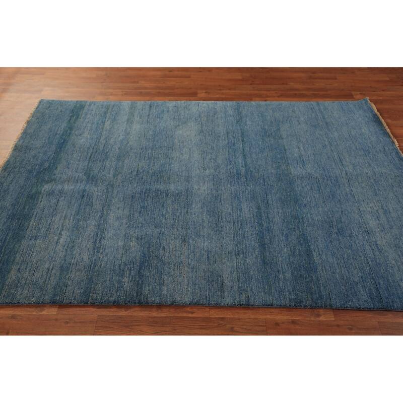 Blue Modern Gabbeh Oriental Rug Handmade Wool Carpet - 4'9" x 6'8"