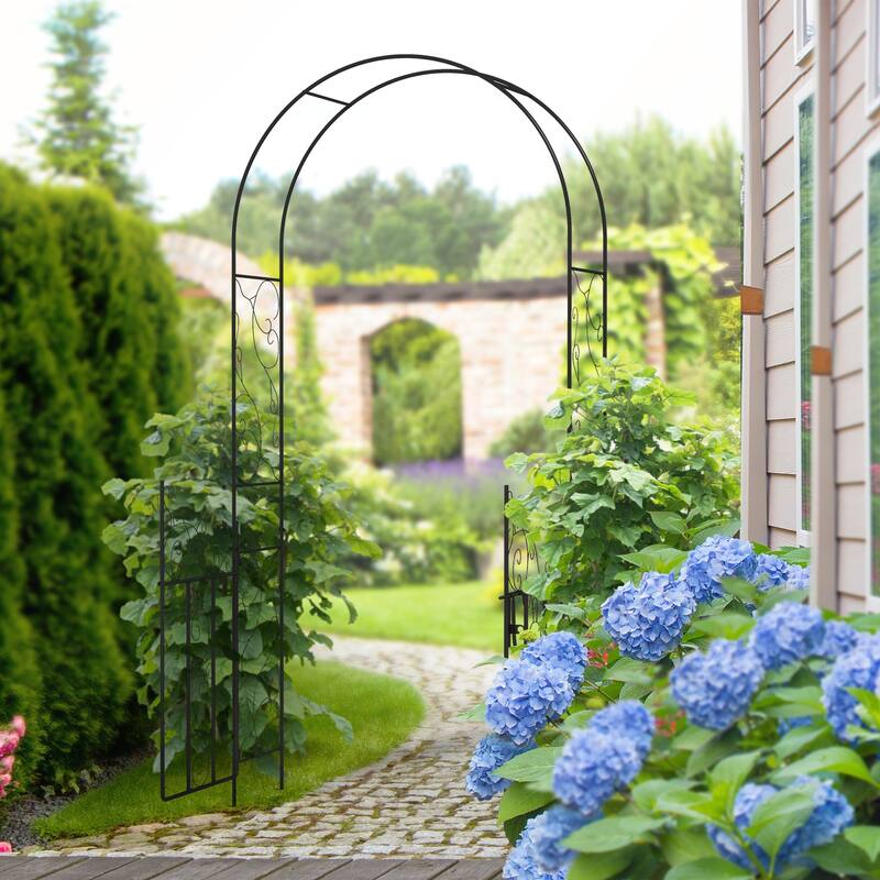 Outsunny Metal Garden Arch with Gate for Climbing Plants - Black