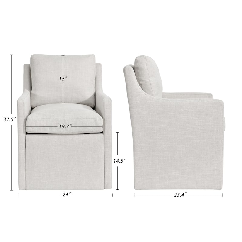 Modern 19.7" Wide Upholstered Rolling Linen Dining Chair