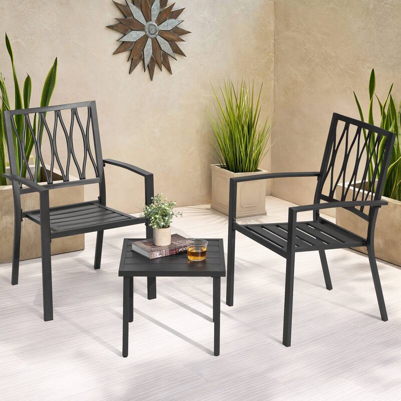 3-Piece Patio Bistro Set, Stackable Design, Powder-Coated Metal Frame - Square Table