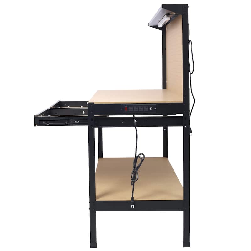 Steel Workbench Work Bench Workshop Tools Table w/Drawer & Peg Board,4 AC outlets & 2 USB Ports - 47.5"W