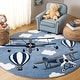 preview thumbnail 16 of 24, SAFAVIEH Carousel Kids Rudolfina Airplane Rug 5'3" Round - Blue/Ivory
