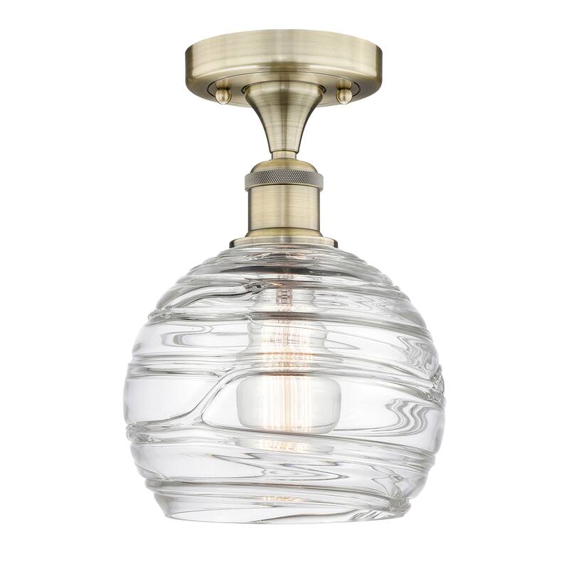Innovations Lighting Edison Athens Deco Swirl - 1 Light 8" Semi-Flush Mount - Antique Brass/Clear Deco Swirl
