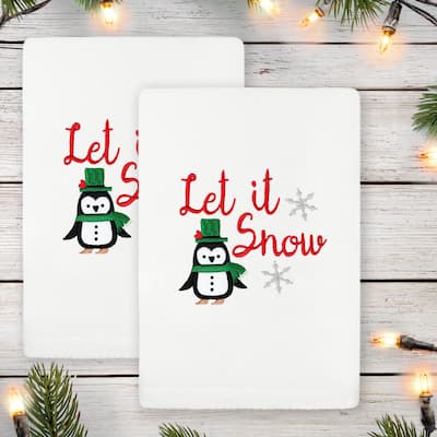 Authentic Hotel and Spa Christmas LET IT SNOW Embroidered Luxury 100% Turkish Cotton Hand Towels Set of 2
