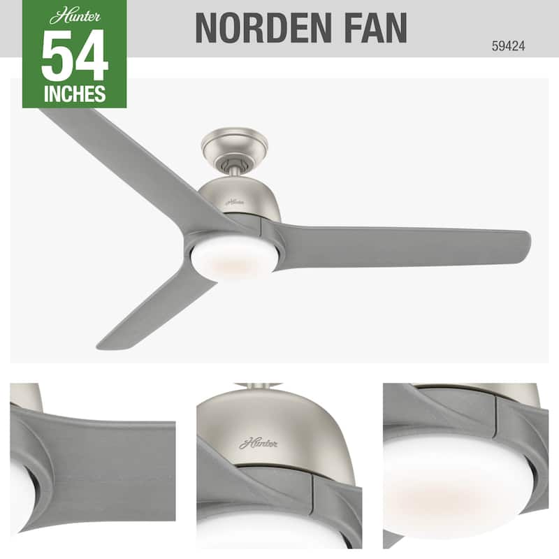 Hunter 54" Norden Ceiling Fan with LED Light Kit and Handheld Remote - Transitional, Modern, Contemporary