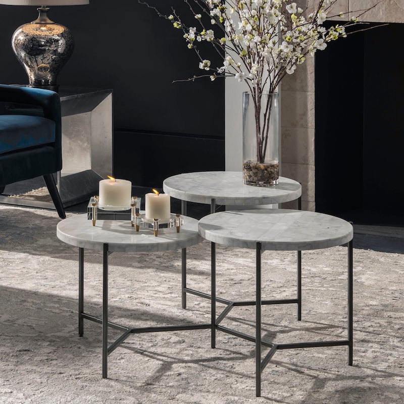 Uttermost Contarini 38" Long 3 Piece Marble Top Iron Coffee Table