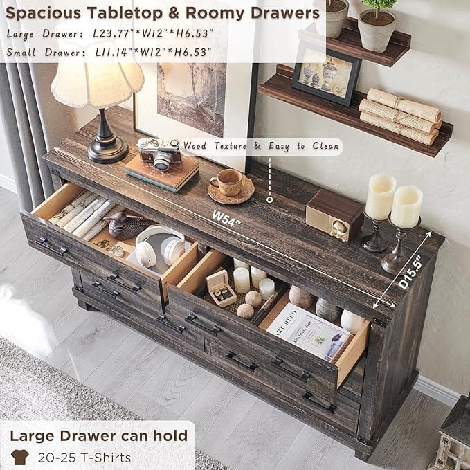 Farmhouse 7 Drawers Dresser, Wood Chest of Drawers, Closet Dresser