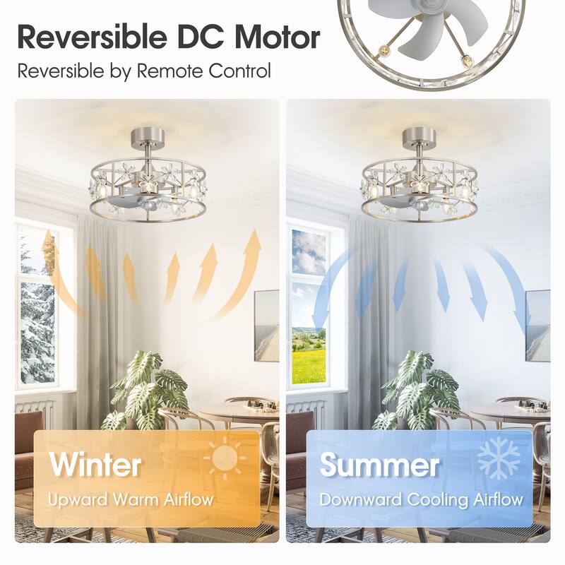 20" Glam Crystal Chandelier Caged Ceiling Fan with Light and Remote