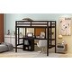 preview thumbnail 3 of 9, Twin Size Loft Bed with Desk and Writing Board, Pine Wooden Bed with Desk, Kid's Bed with 2 Drawers Cabinet, Espresso