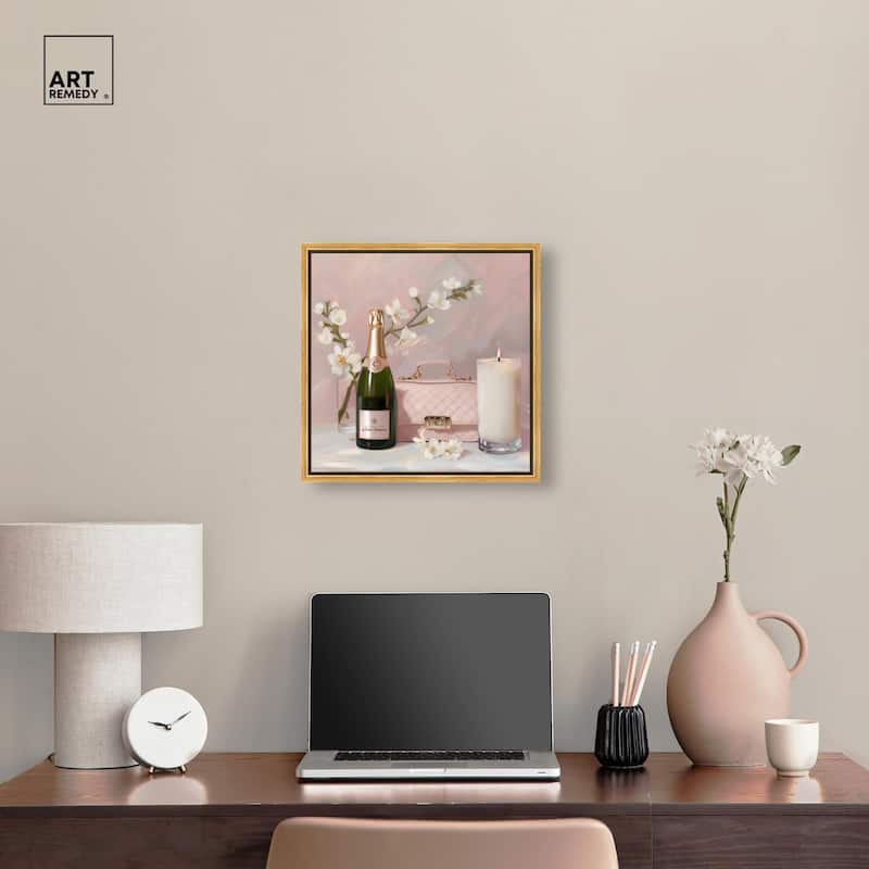 Pink Purse Champagne and Candle Canvas by Art Remedy