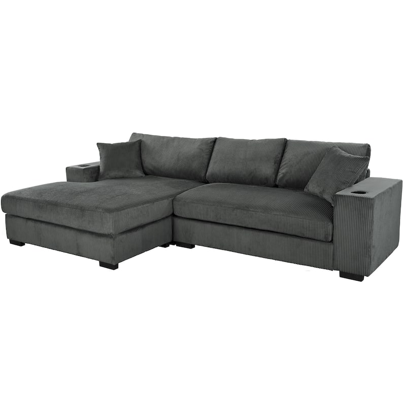 Luxurious Large Sectional Sofa with Thick Cushions, Lounge, Built-in Cup Holders & Charging Ports