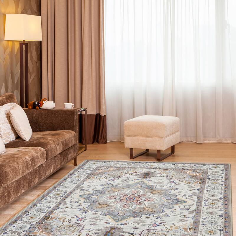 Washable Non-Slip Area Rug,Stain Resistant Low-Pile Carpet,8X10 - 8' X 10'