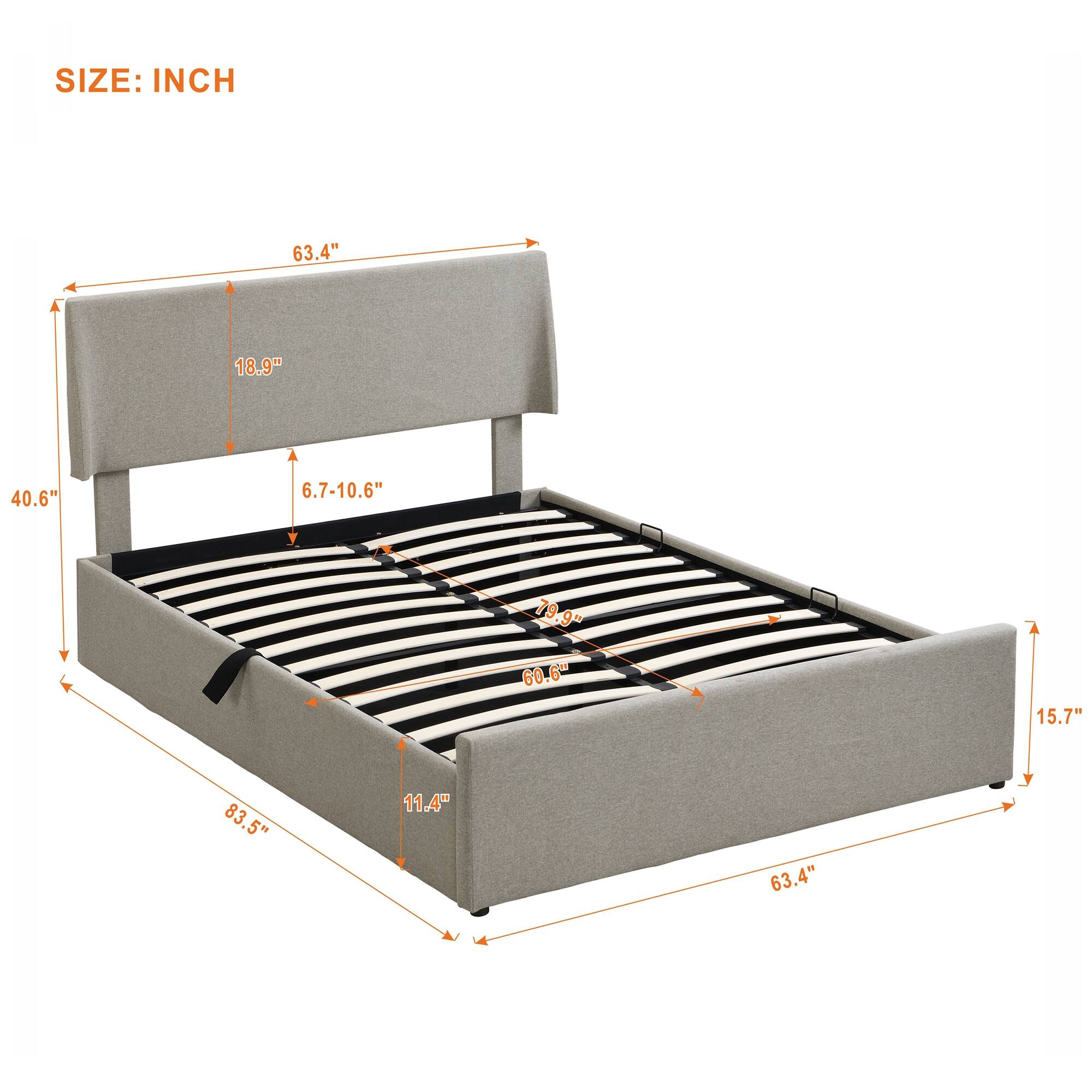 Queen Size Sleigh Bed with SideTilt Hydraulic Storage System Bed