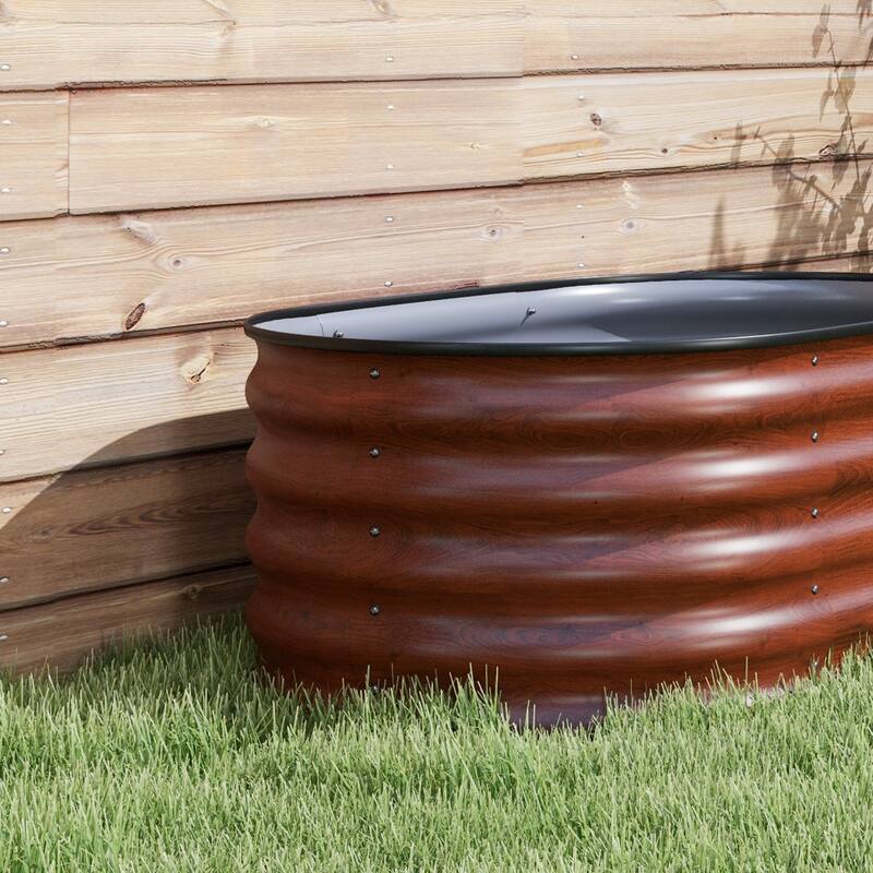 Modern Minimalist Garden Bed with Safety Edging, Easy DIY Stock Tank, for Growing Flowers Herbs Vegetables, Brown - 8' x 10'