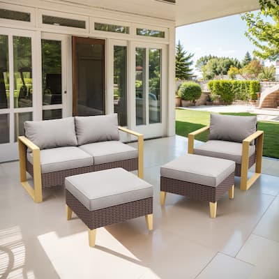 Gymojoy PE Wicker Conversation Loveseat Sofa Chair Set