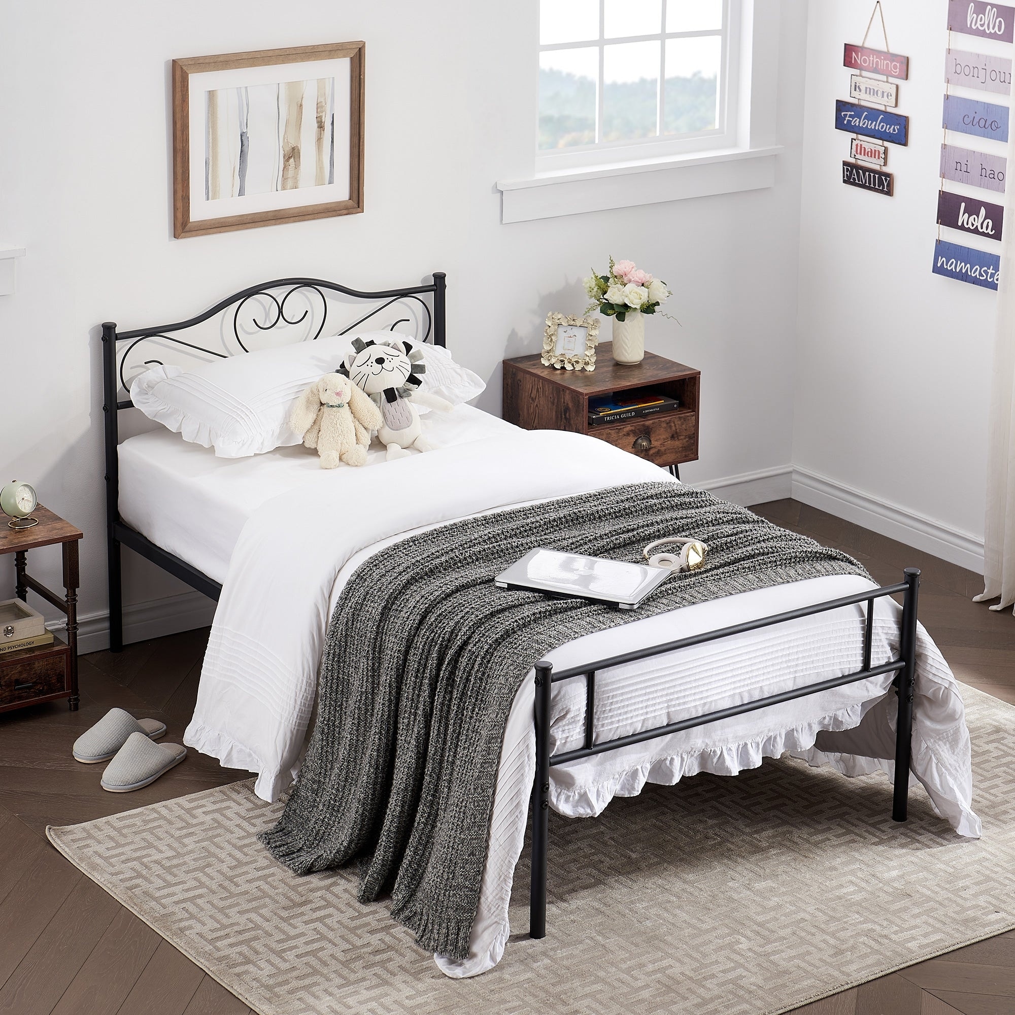 VECELO Modern Twin Size Metal Bed Frame Without Box Spring Bed
