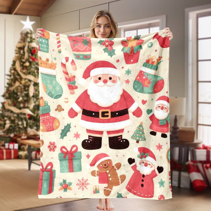 Christmas Throw Blanket Holiday Xmas Gift Fleece Blanket