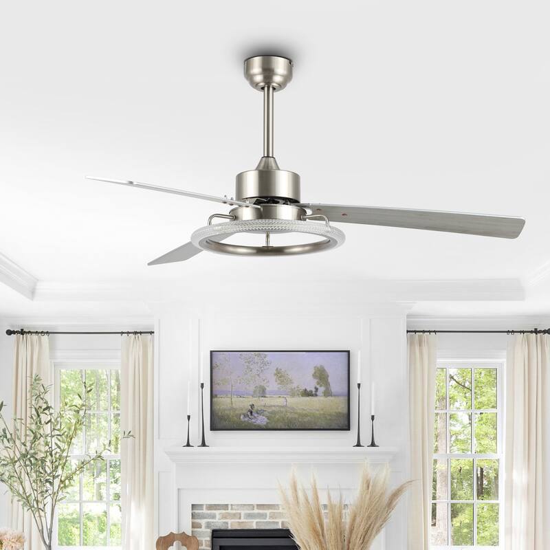 Bruno 52" 1-Light Modern Industrial Iron/Acrylic/Wood Remote-Controlled 6-Speed Integrated LED Ceiling Fan, by JONATHAN Y