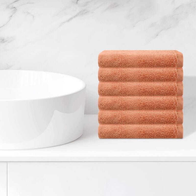 6 Pack Cotton Washcloths, Solid Face Cloths, Highly Absorbent and Quick Drying Towels for Hotel, Spa, Bathroom 13" x 13" - Orange