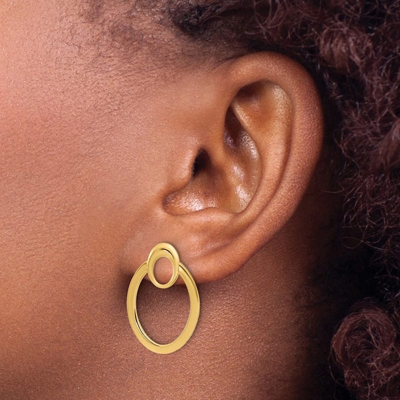 Curata 14k Yellow Gold Polished Oval Drop Post Earrings - 24.13x17.41mm