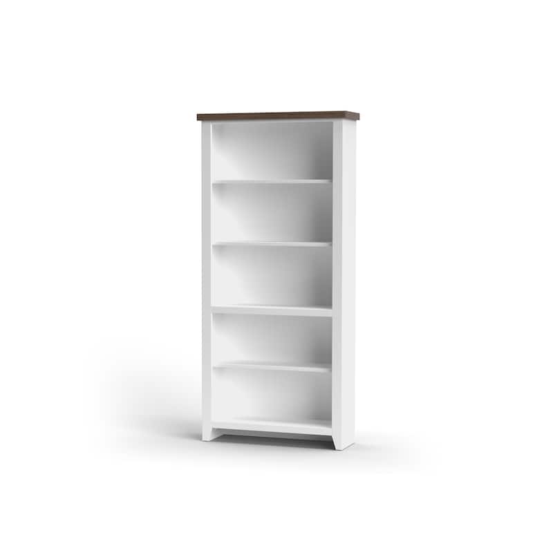 Bridgevine Home Modern Farmhouse 72 inch high 5-shelf Bookcase, No Assembly Required, Two-Tone Finish