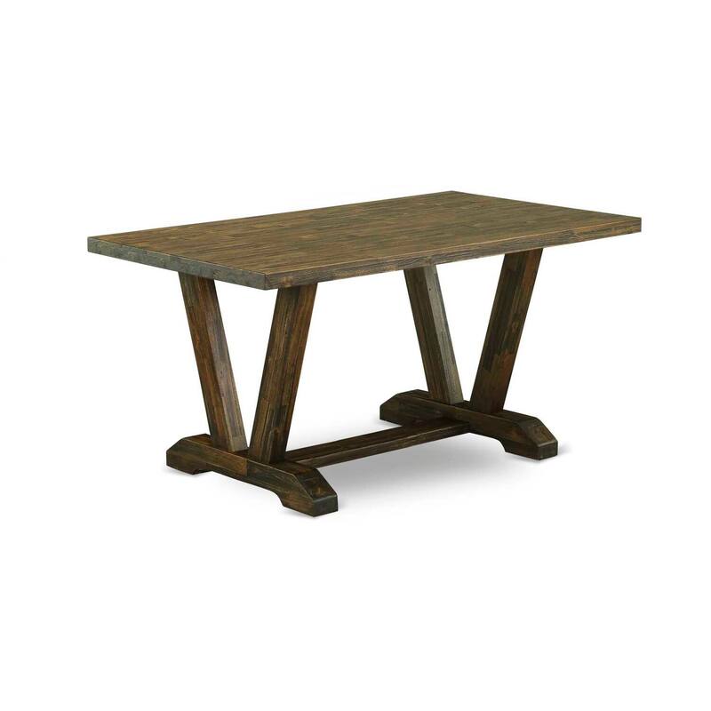 HomeStock 5-Piece Rectangle Distressed Jacobean Finish Solid Wood Top Dining Table with 4 Upholstered-Chairs with Lattice Back