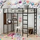 preview thumbnail 2 of 7, Twin Size Metal Loft Bed With 2 Shelves And 1 Desk,2 Built-in Ladders,Solid Construction